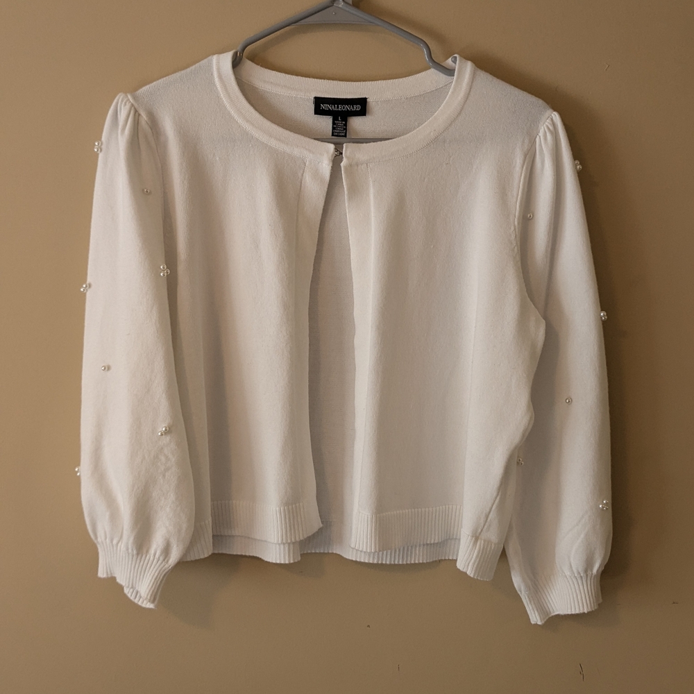 White Cardigan With Pearl Accents